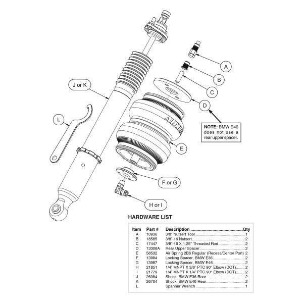 AIR LIFT PERFORMANCE REAR KIT WITHOUT SHOCKS FOR 1993-1999 BMW M3 COUPE, 1997-1998 M3 SEDAN, 1998-1999 M3 CONVERTIBLE (E36)